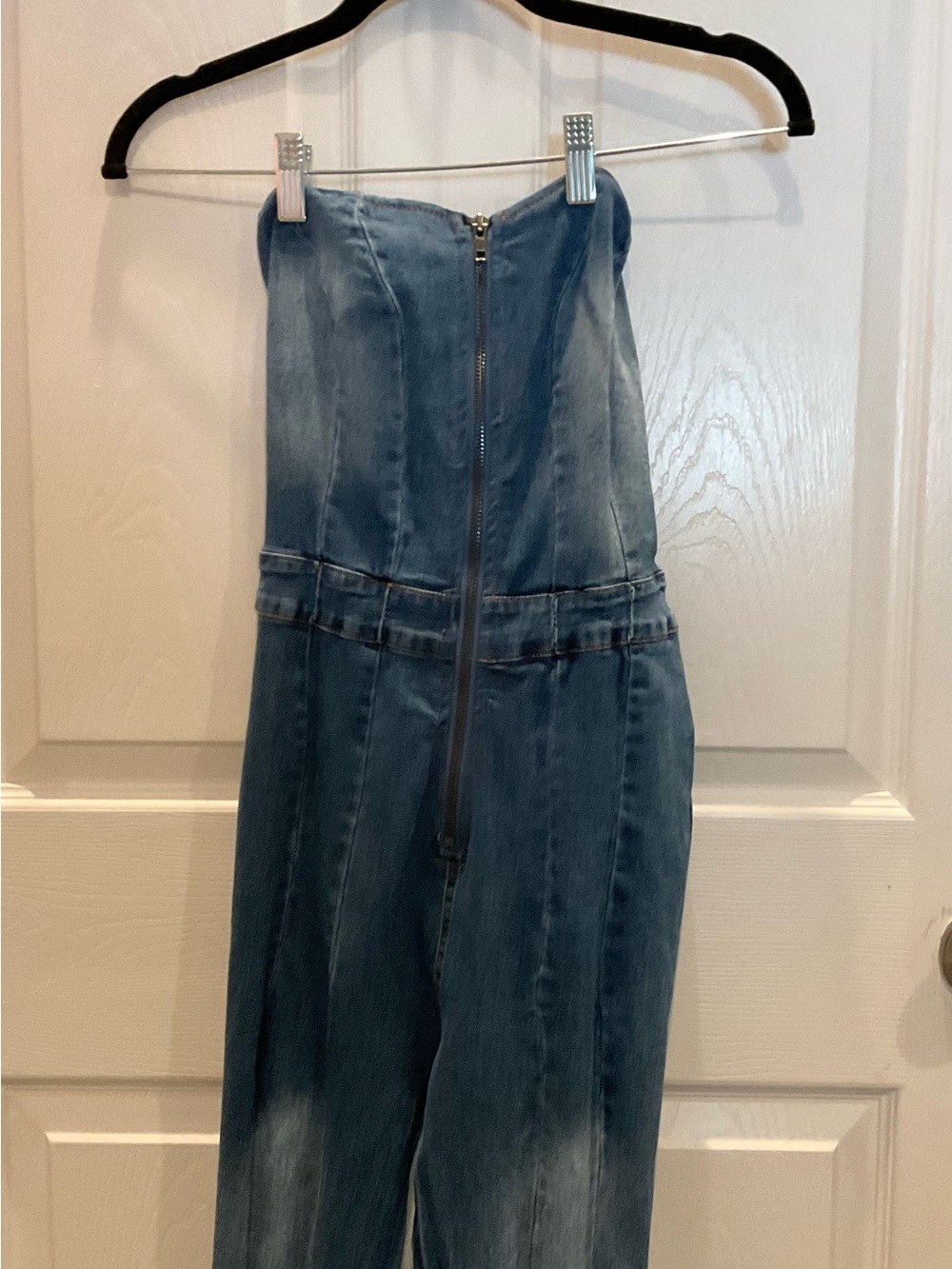 NWT Fashion Nova Denim Sweetheart Lace Up Wide Leg Jumpsuit M